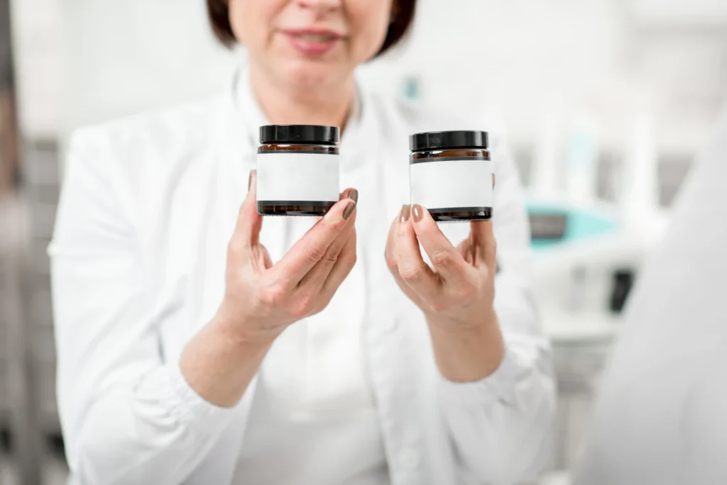 Cosmetic chemist reformulating a skincare product